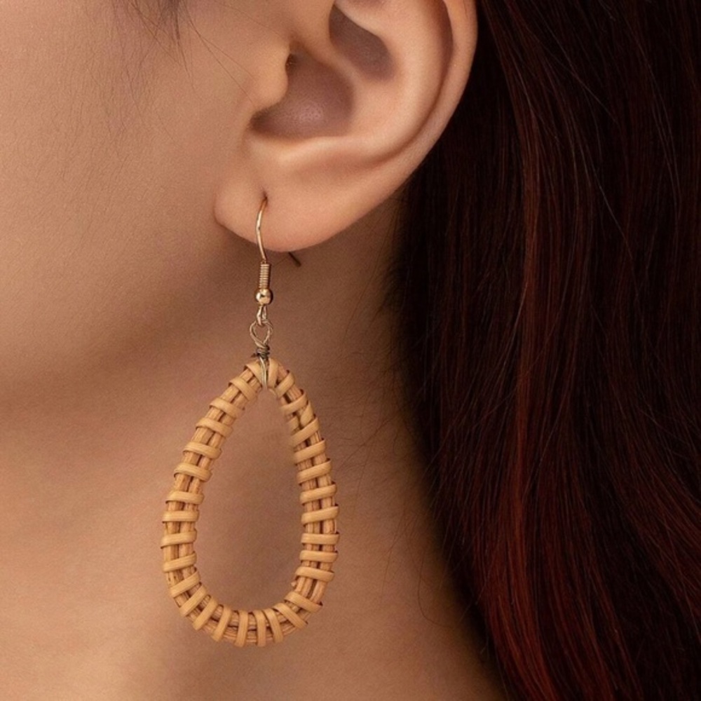 Boho Rattan Weave Water Drop Earrings